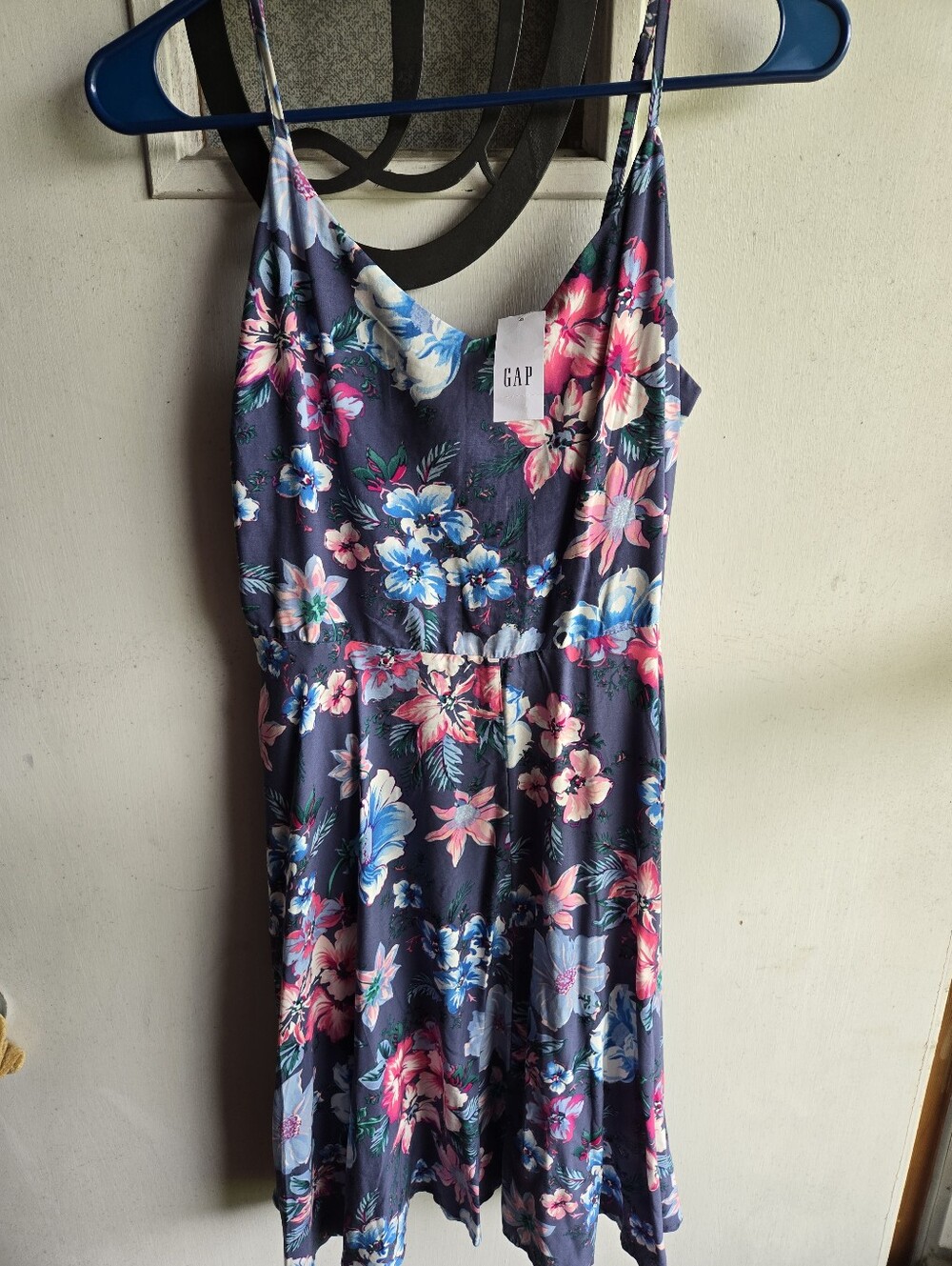 GAP Navy Floral Spaghetti-Strap Dress with Pink & Blue Blooms NWT